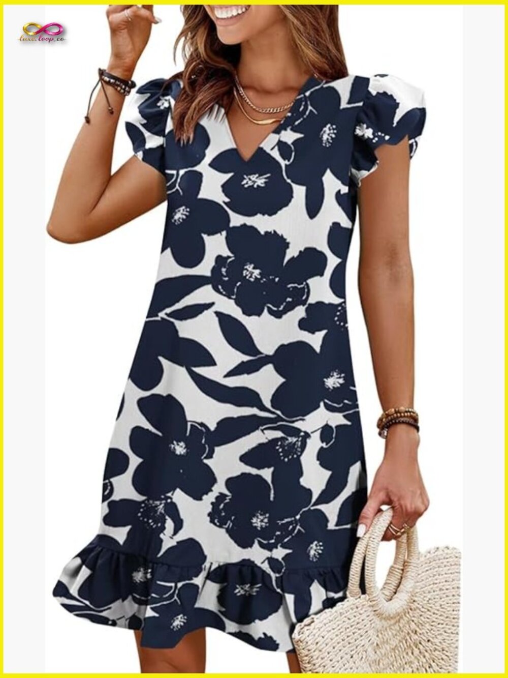Cap Sleeve Ruffle Hem Smock Dress Casual Beach Vacation Summer Fashion 2026